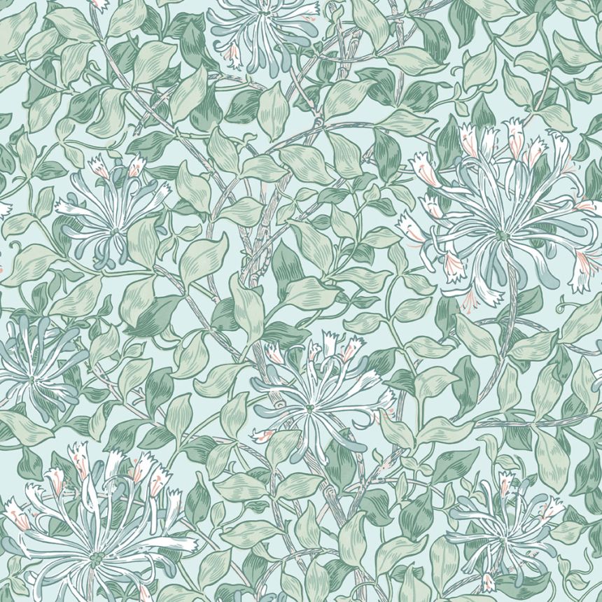 Vliesová tapeta na zeď, zelená, bílá, květiny, listy, 140485, William Morris at Home vol. 2