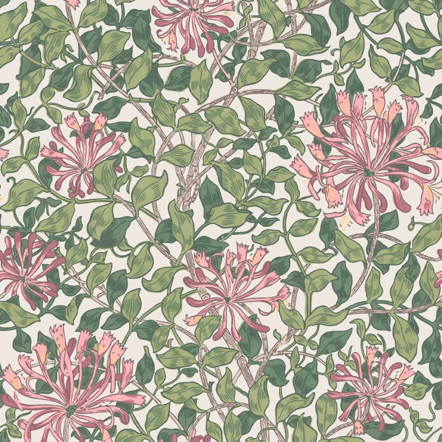 Vliesová tapeta na zeď, zelená, růžová, květiny, listy, 140486, William Morris at Home vol. 2