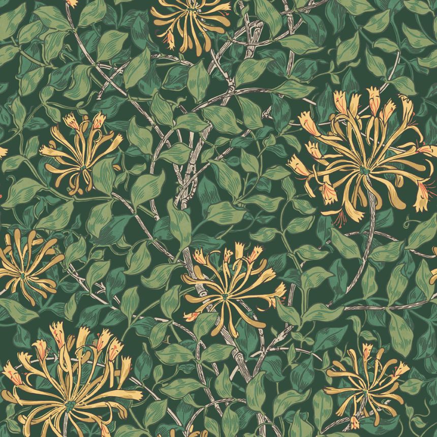 Vliesová tapeta na zeď, zelená, žlutá, květiny, listy, 140487, William Morris at Home vol. 2