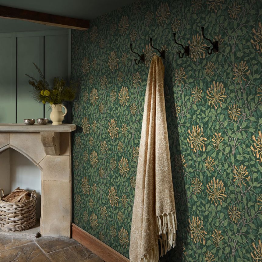 Vliesová tapeta na zeď, zelená, žlutá, květiny, listy, 140487, William Morris at Home vol. 2