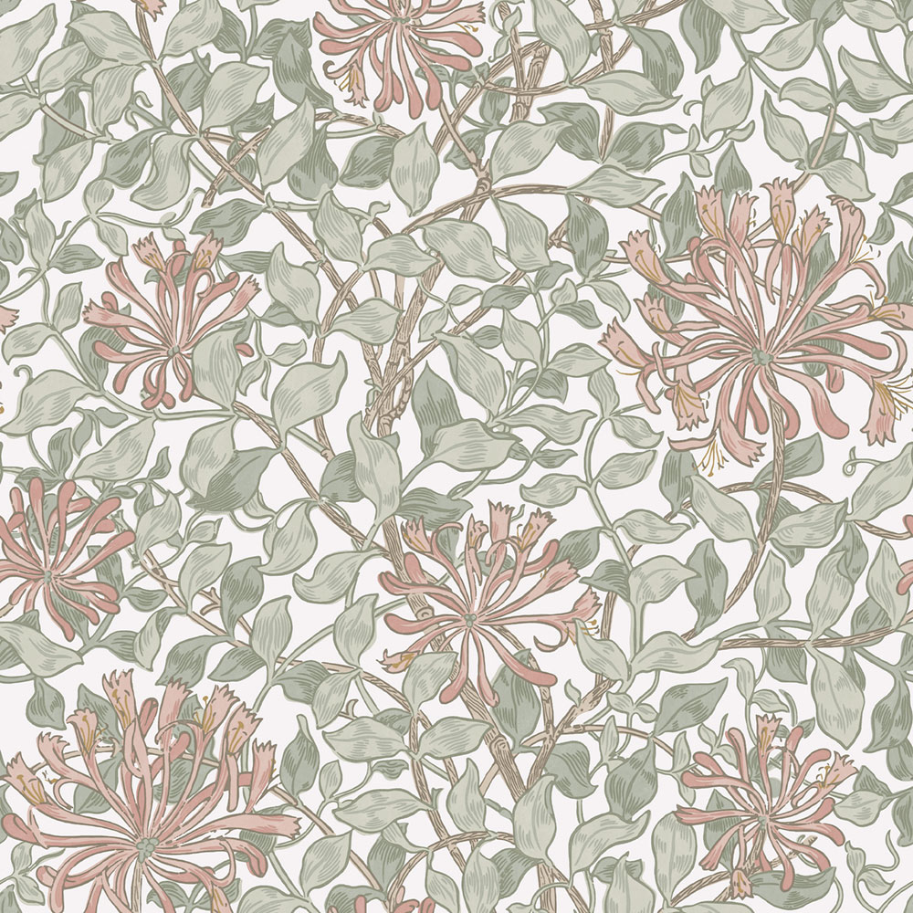 Vliesová tapeta na zeď, olivová, růžová, květiny, listy, 140488, William Morris at Home vol. 2