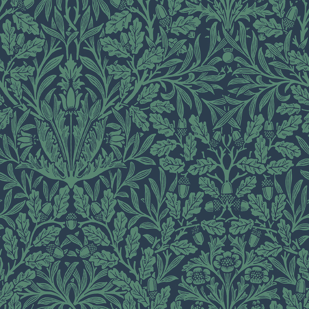 Vliesová tapeta na zeď, modrá, květiny, listy, 140489, William Morris at Home vol. 2