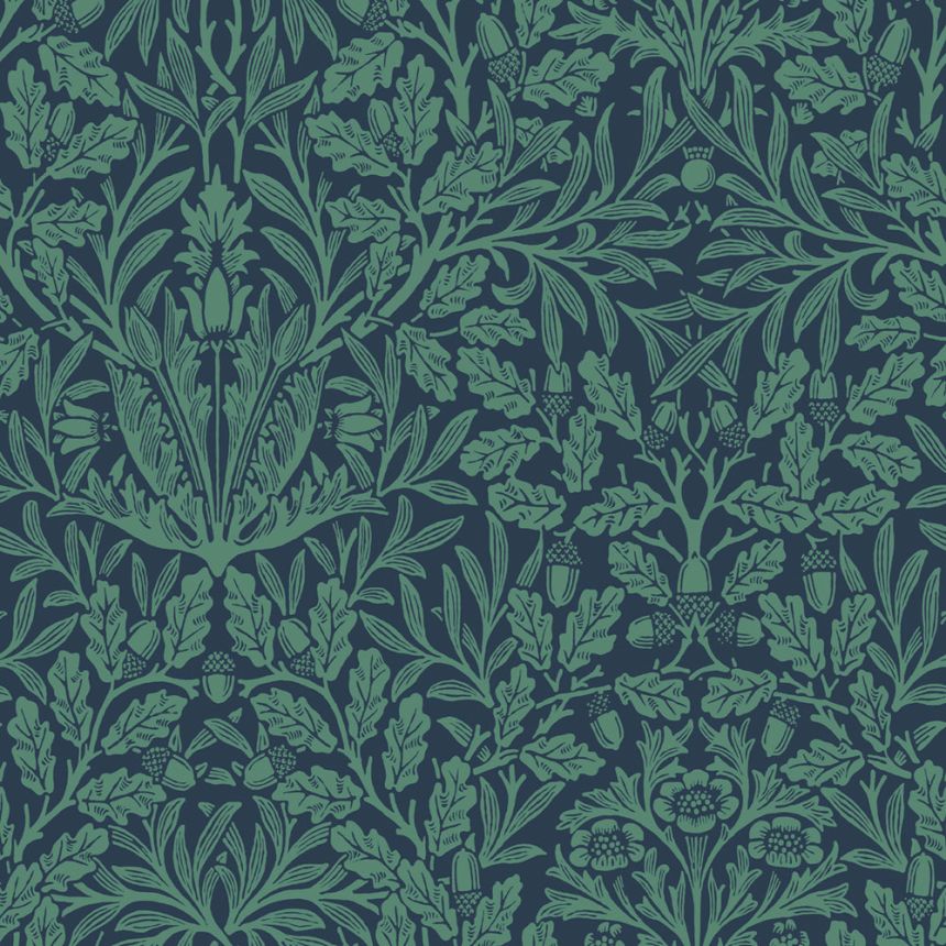 Vliesová tapeta na zeď, modrá, květiny, listy, 140489, William Morris at Home vol. 2