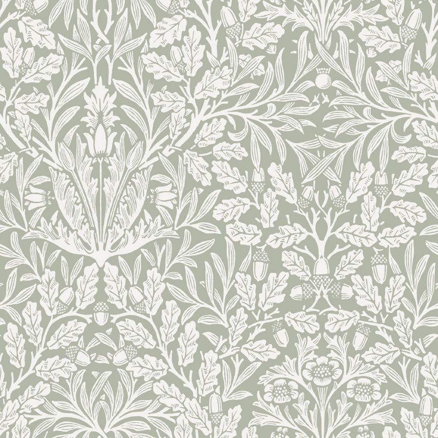 Vliesová tapeta na zeď, zelená, šedá, květiny, listy, 140492, William Morris at Home vol. 2