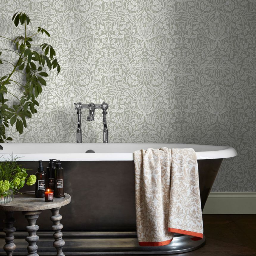 Vliesová tapeta na zeď, zelená, šedá, květiny, listy, 140492, William Morris at Home vol. 2