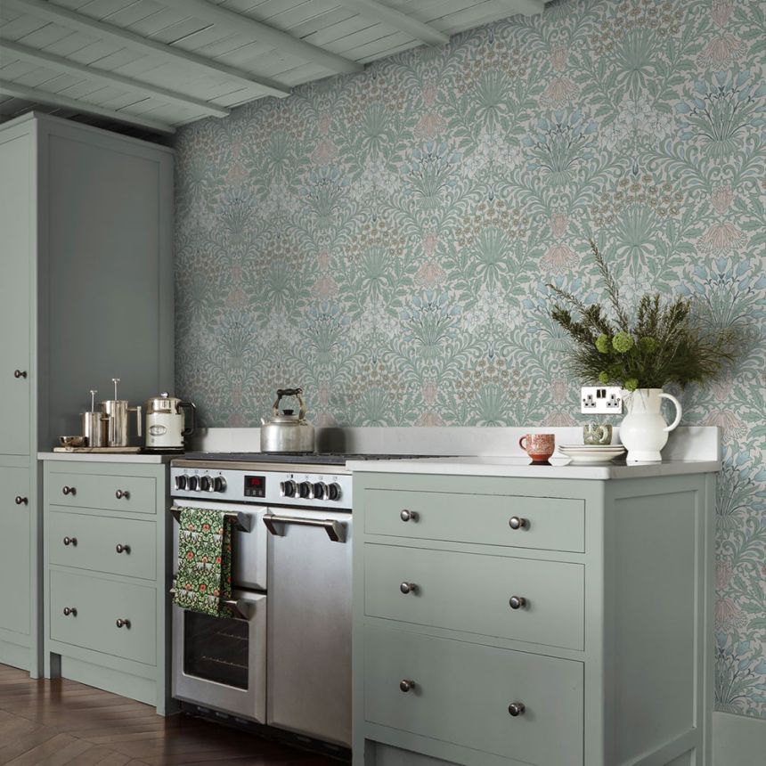 Vliesová tapeta na zeď, zelená, růžová, květiny, listy, 140496, William Morris at Home vol. 2