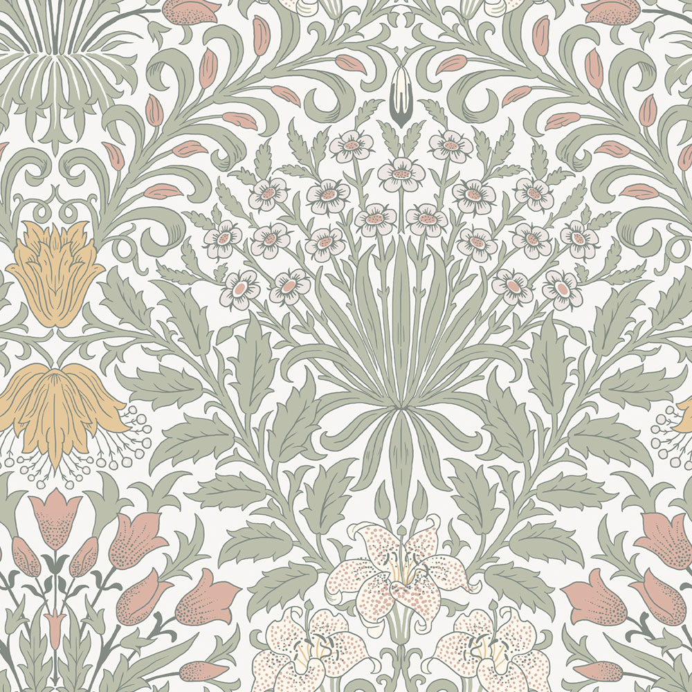 Vliesová tapeta na zeď, šedá, růžová, květiny, listy, 140497, William Morris at Home vol. 2