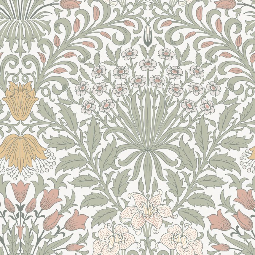 Vliesová tapeta na zeď, šedá, růžová, květiny, listy, 140497, William Morris at Home vol. 2