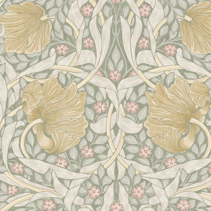 Vliesová tapeta na zeď, zelená, okrová, květiny, 140506, William Morris at Home vol. 2