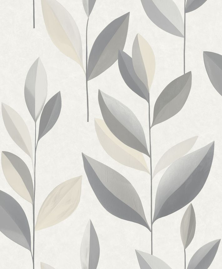 Vliesová tapeta na zeď, šedá, krémová, listy, SY27550, Serenity, Decoprint