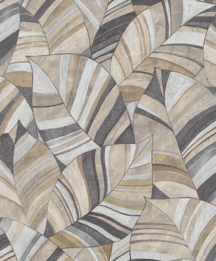 Vliesová tapeta na zeď, šedá, béžová, listy, SY27562, Serenity, Decoprint