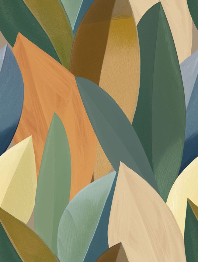 Vliesová obrazová tapeta na zeď, modrá, oranžová, listy, SYD27598, Serenity, Decoprint