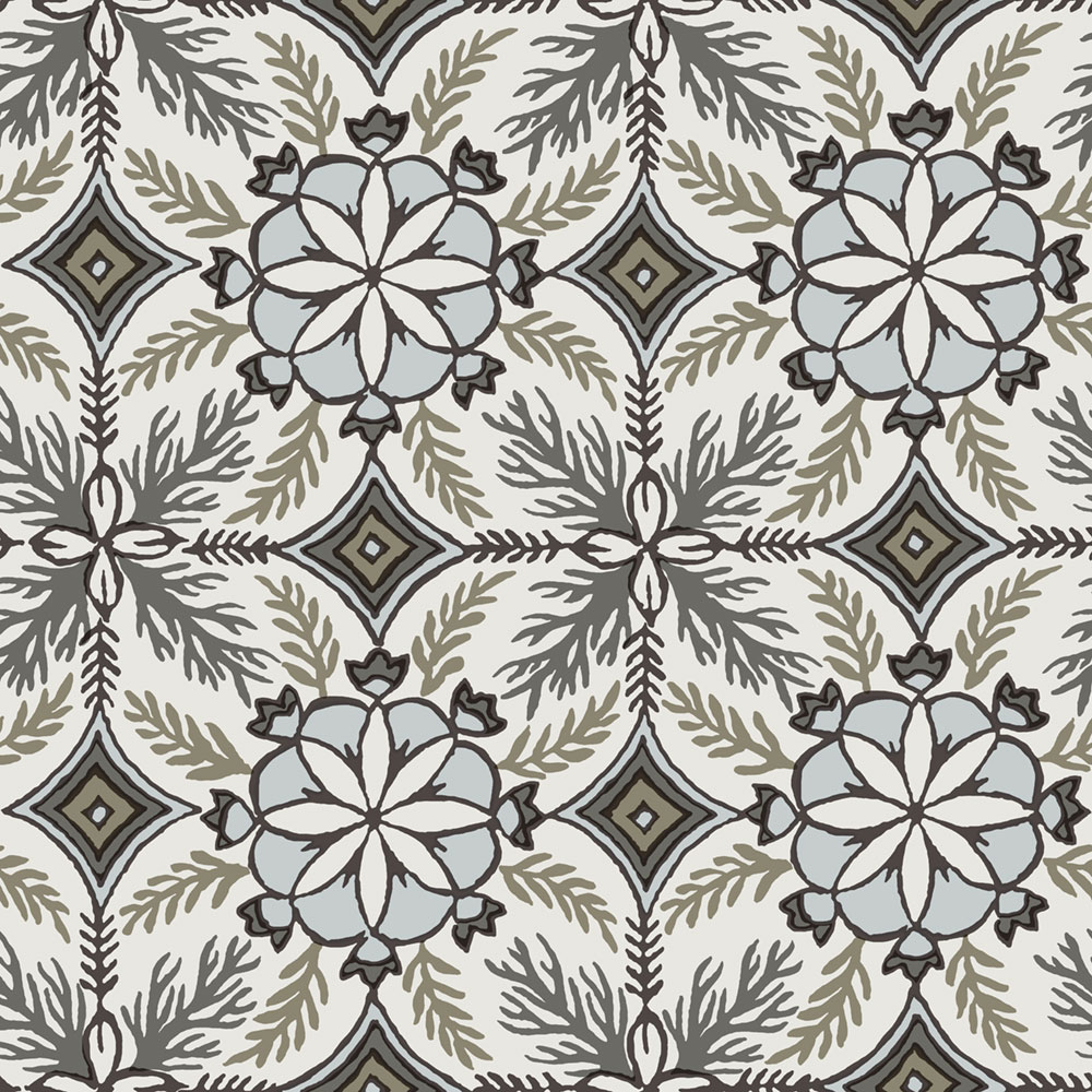 Vliesová tapeta na zeď, krémová, modrá, květinové ornamenty, AN28240, Antibes, Decoprint