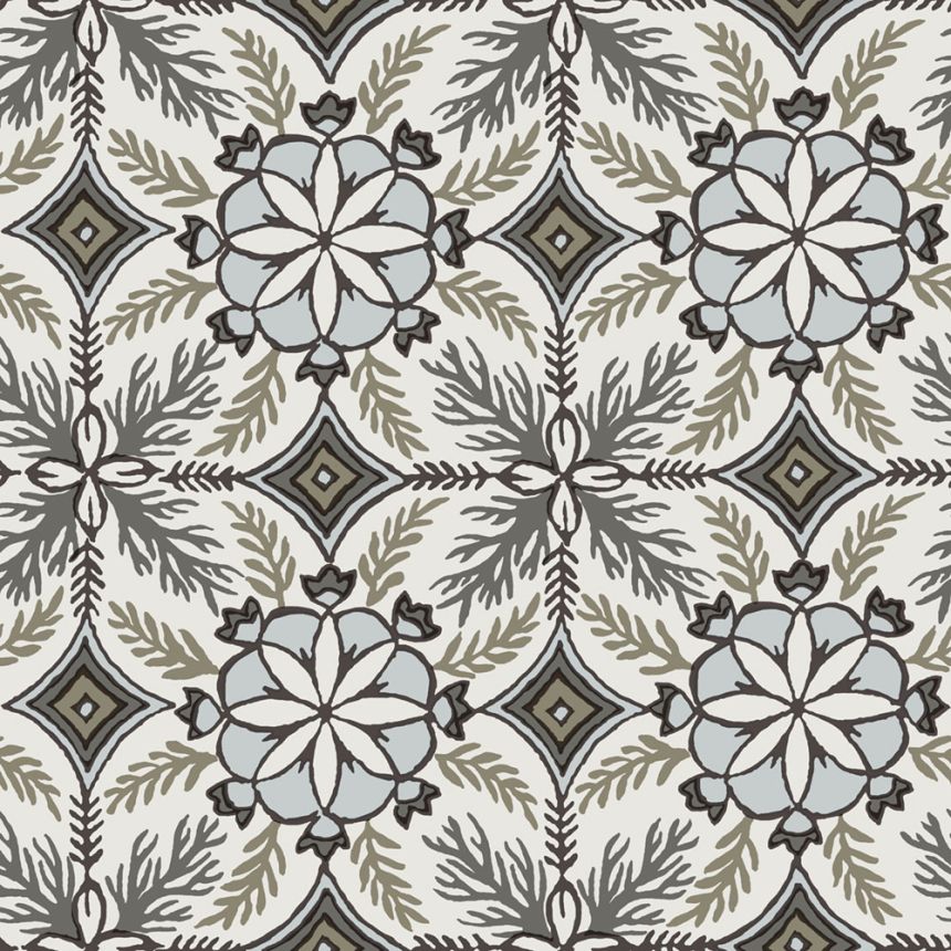 Vliesová tapeta na zeď, krémová, modrá, květinové ornamenty, AN28240, Antibes, Decoprint