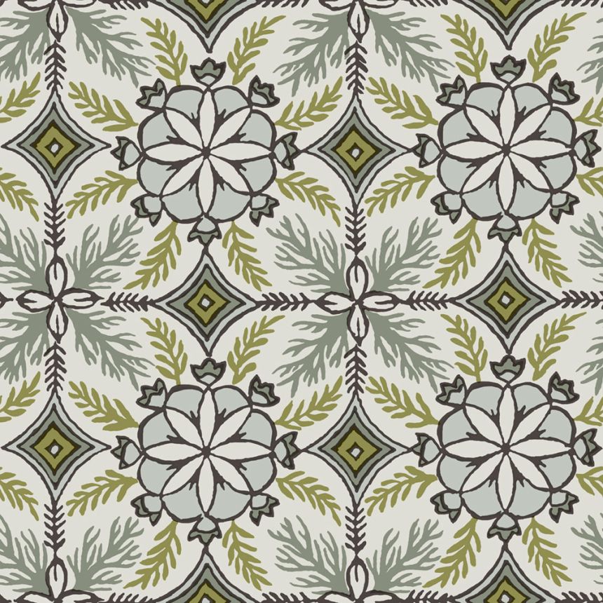Vliesová tapeta na zeď, bílá, zelená, květinové ornamenty,  AN28241 Antibes Decoprint