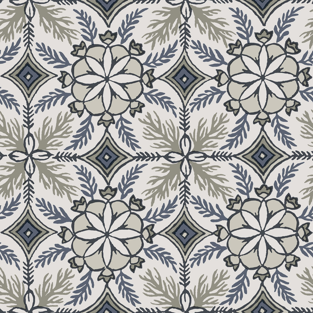 Vliesová tapeta na zeď, šedá, petrolejová, květinové ornamenty, AN28242, Antibes, Decoprint