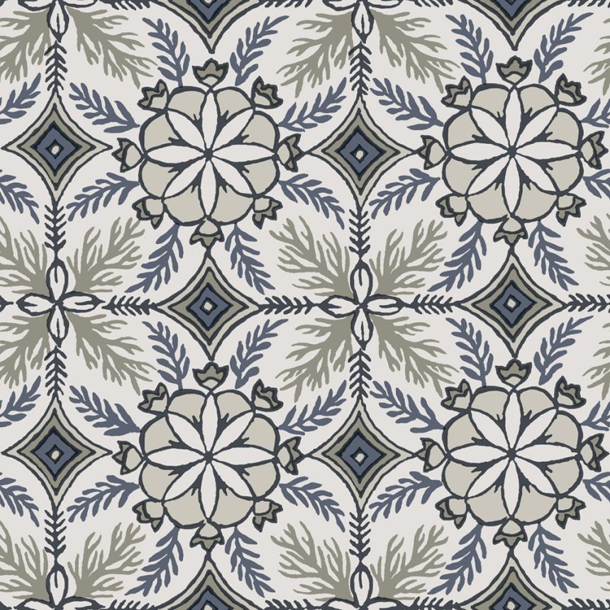 Vliesová tapeta na zeď, šedá, petrolejová, květinové ornamenty, AN28242, Antibes, Decoprint
