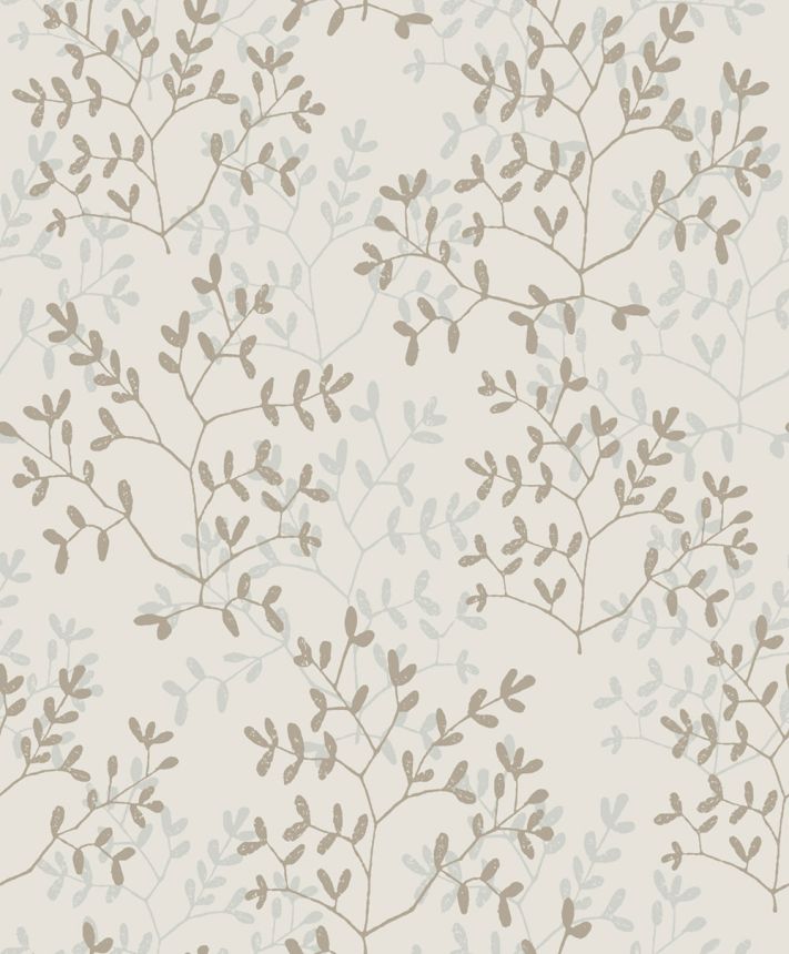 Vliesová tapeta na zeď, šedá, zlatá, větvičky, listy,  AN28251, Antibes, Decoprint