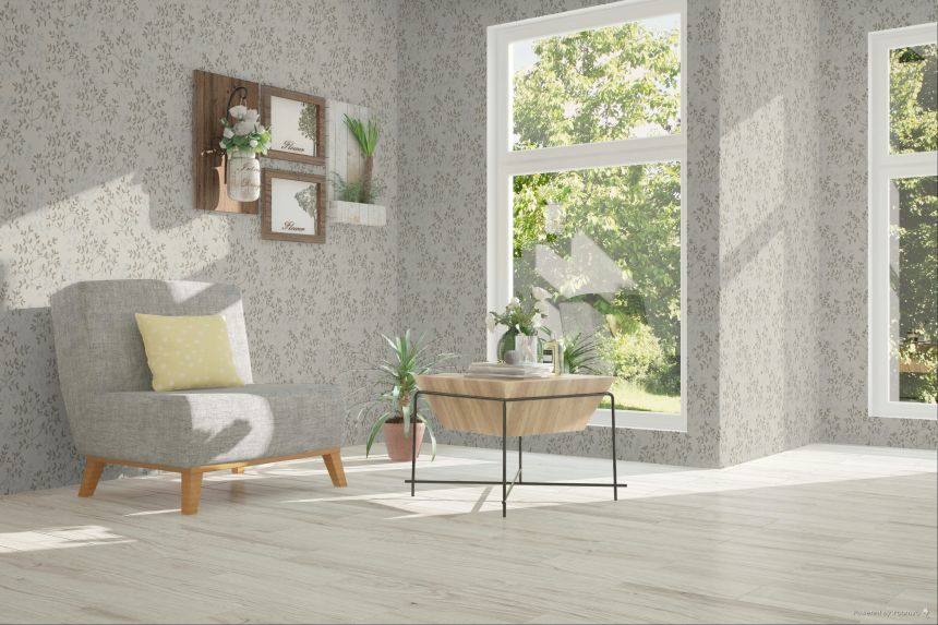 Vliesová tapeta na zeď, šedá, zlatá, větvičky, listy,  AN28251, Antibes, Decoprint