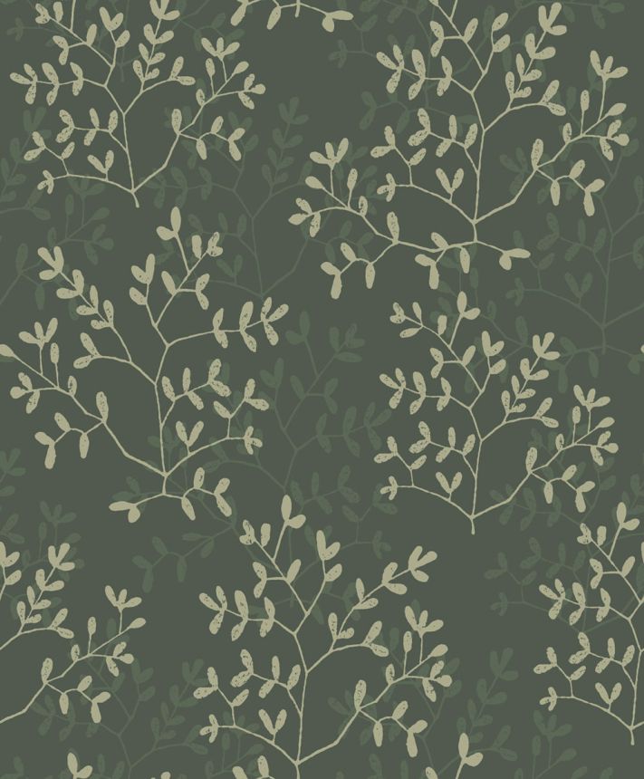 Vliesová tapeta na zeď, zelená, černá, větvičky, listy, AN28253, Antibes, Decoprint