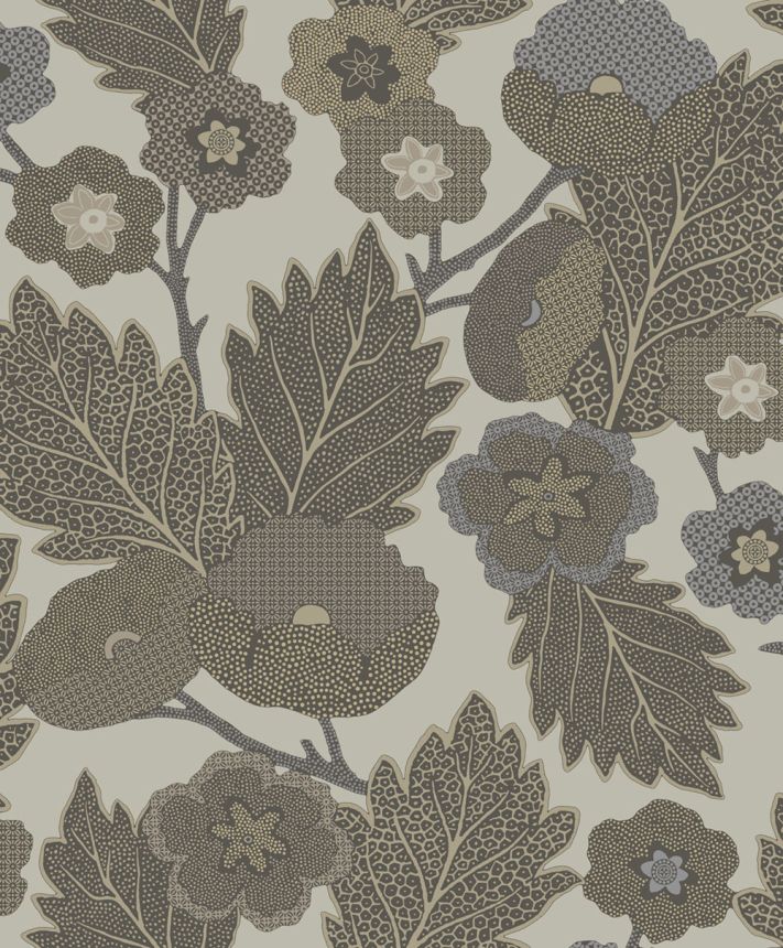Vliesová tapeta na zeď, šedá, béžová, květy, listy, AN28271, Antibes, Decoprint