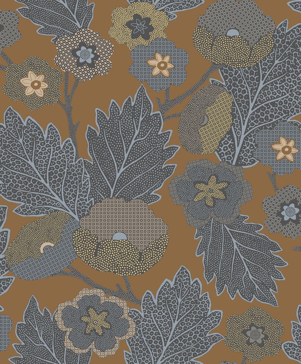Vliesová tapeta na zeď, oranžová, šedá, květy, listy, AN28272, Antibes, Decoprint