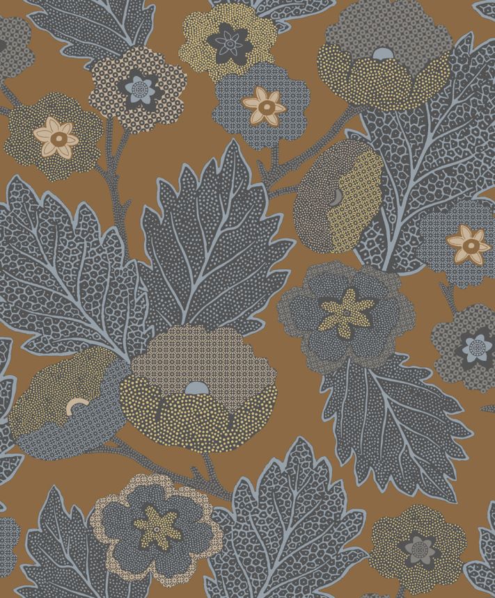 Vliesová tapeta na zeď, oranžová, šedá, květy, listy, AN28272, Antibes, Decoprint