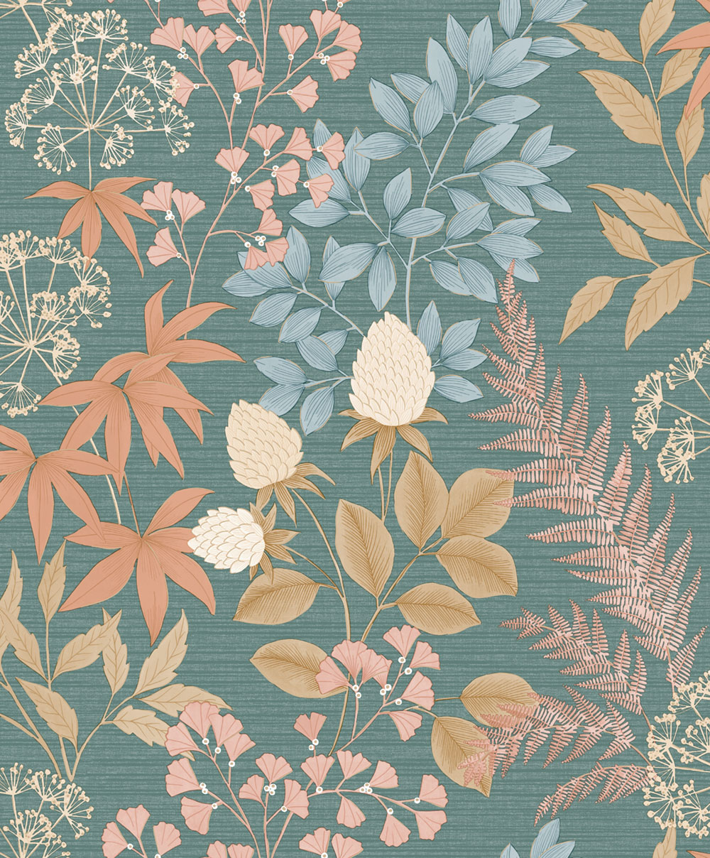 Vliesová tapeta na zeď, petrolejová, růžová, květiny, listy, M87194D, Flora, Ugépa