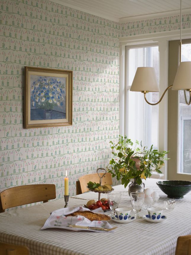 Vliesová tapeta na zeď, bílá, zelená, luční květiny, 1373, Scandinavian Designers, Borastapeter