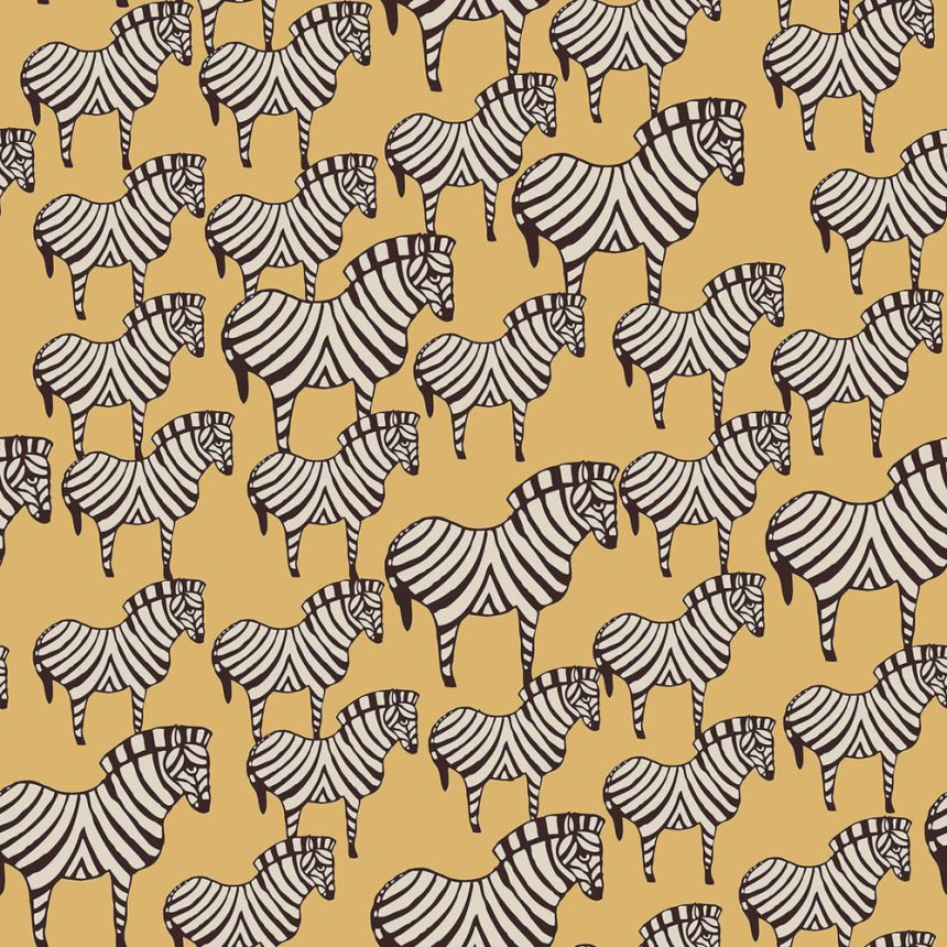 Žlutá vliesová tapeta na zeď, zebry, 1378, Scandinavian Designers, Borastapeter