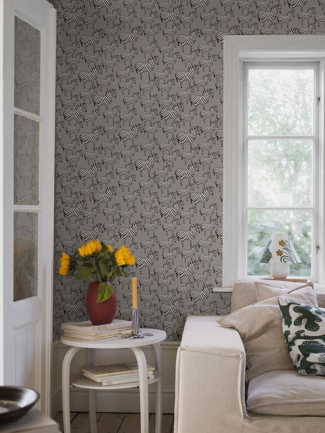 Světle šedá vliesová tapeta na zeď, zebry, 1380, Scandinavian Designers, Borastapeter