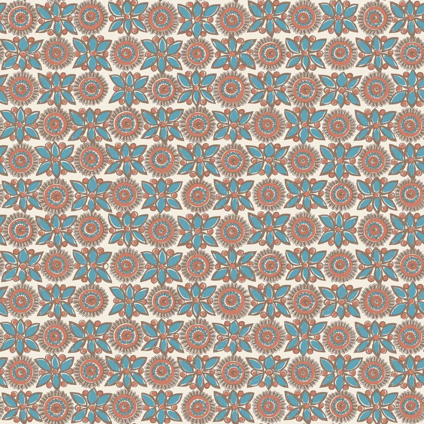 Květinová vliesová tapeta na zeď, hnědá, modrá, 1383, Scandinavian Designers, Borastapeter