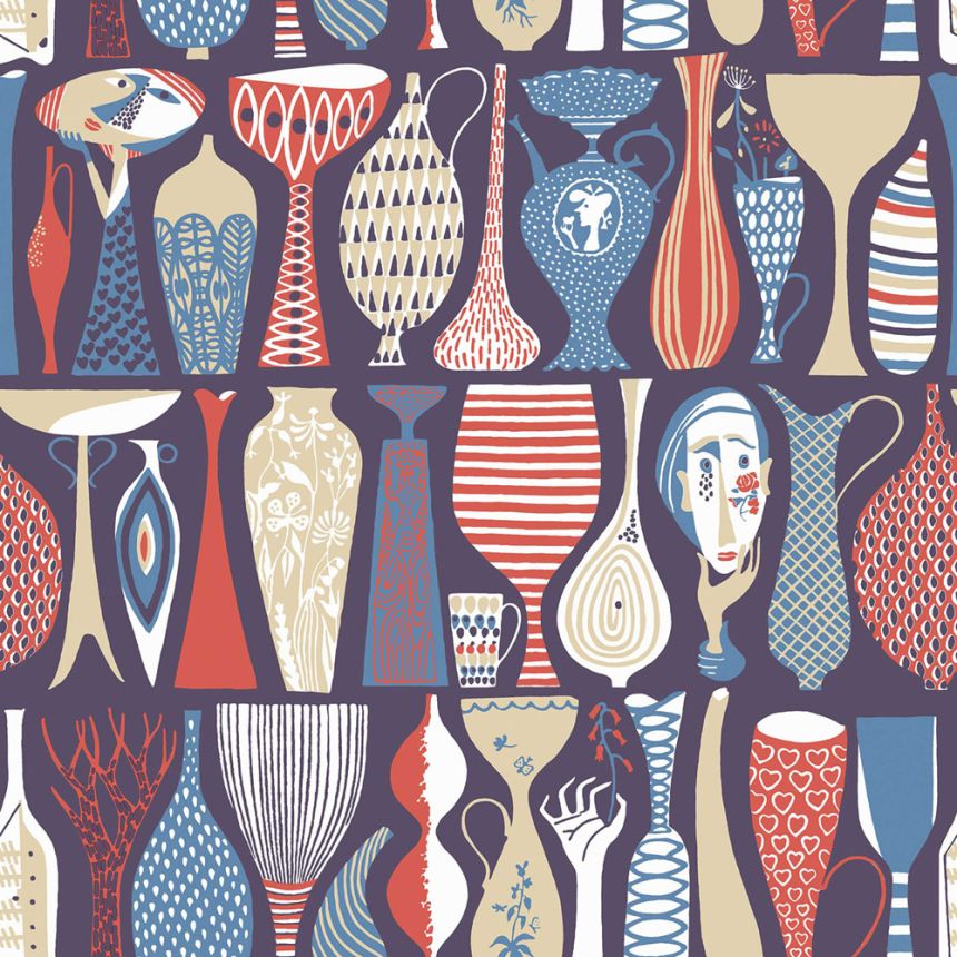 Vliesová tapeta na zeď, modrá, keramika, 1760, Scandinavian Designers, Borastapeter
