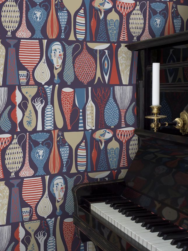 Vliesová tapeta na zeď, modrá, keramika, 1760, Scandinavian Designers, Borastapeter
