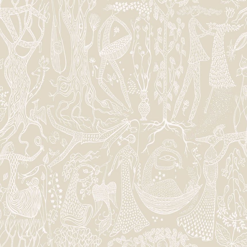 Vliesová tapeta na zeď, béžová, stromy, květiny, 1763, Scandinavian Designers, Borastapeter