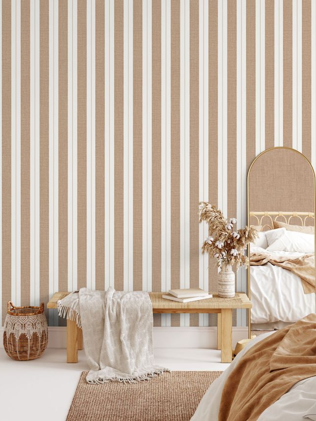 Vliesová tapeta na zeď s pruhy, hnědo-oranžová, krémová, imitace denimové látky, N05608, Concept, Ugépa