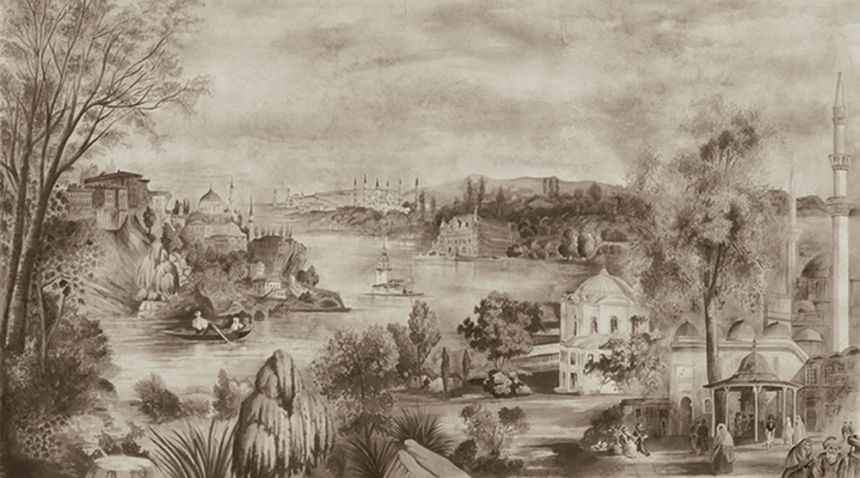 Vliesová brazová tapeta na zeď, fialová, růžová, město v krajině, 30199, The New Bombay Design Edition, Marburg