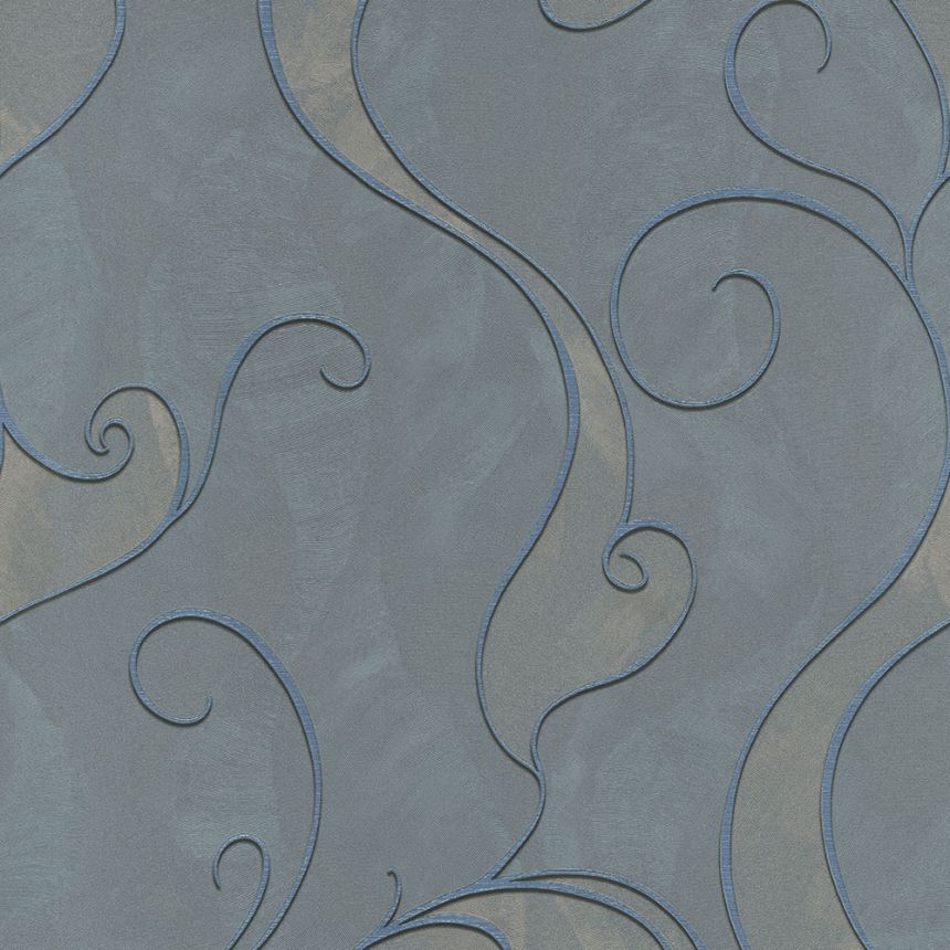 Šedomodrá vliesová tapeta s ornamentálním vzorem 45218, Feeling, Emiliana