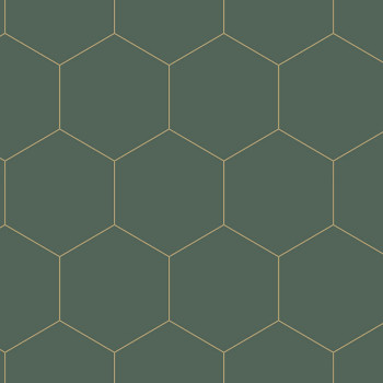 Tmavě zelená vliesová tapeta, vzor hexagony 139228, Art Deco, Esta