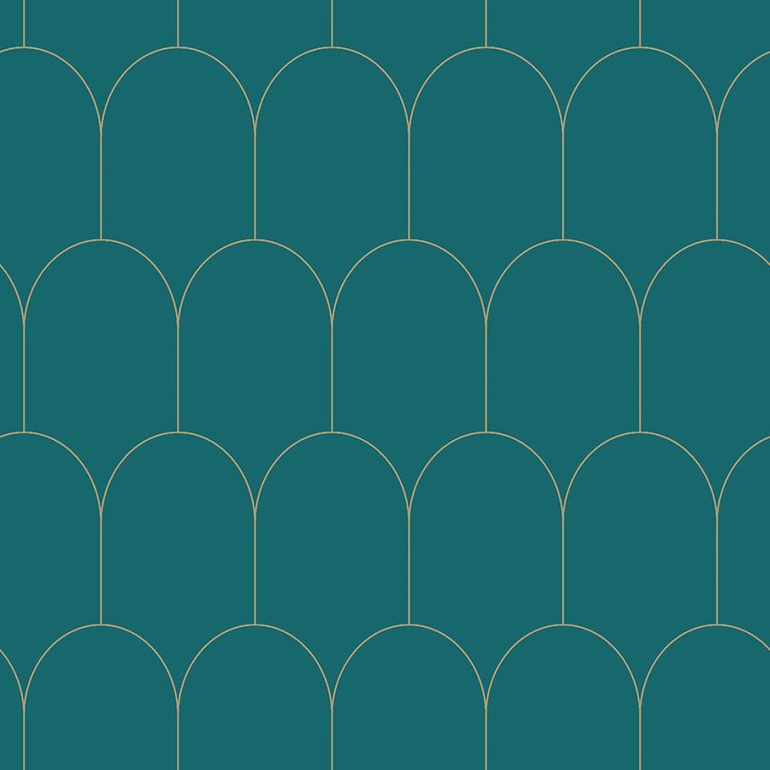 Tyrkysová vliesová tapeta, geometrický obloukový vzor 139205, Art Deco, Esta