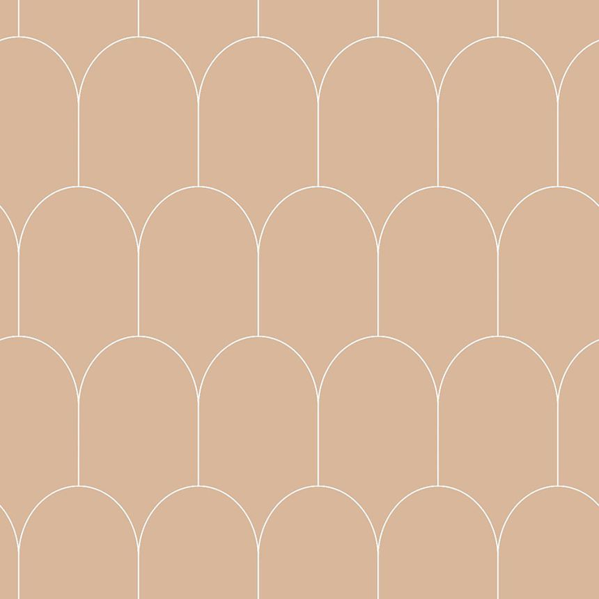 Béžová vliesová tapeta, geometrický obloukový vzor 139203, Art Deco, Esta