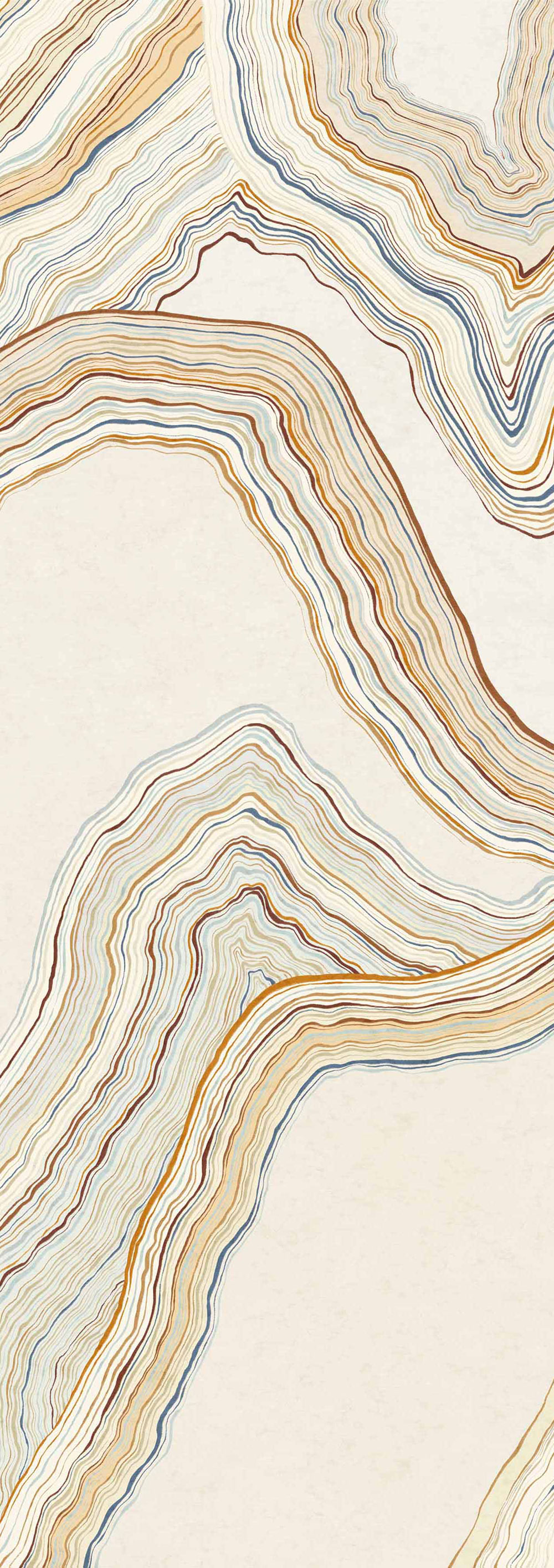 Abstraktní vliesová obrazová tapeta na zeď, krémová, modrá, Pruhy, DGERO1012-260, Erosion, Masureel