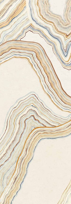 Abstraktní vliesová obrazová tapeta na zeď, krémová, modrá, Pruhy, DGERO1012-300, Erosion, Masureel