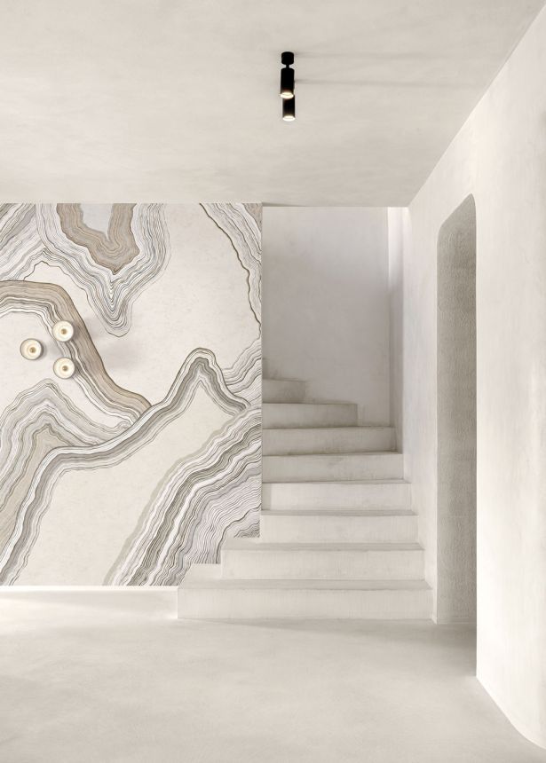 Abstraktní vliesová obrazová tapeta na zeď, šedá, hnědá, Pruhy, DGERO1022-300, Erosion, Masureel