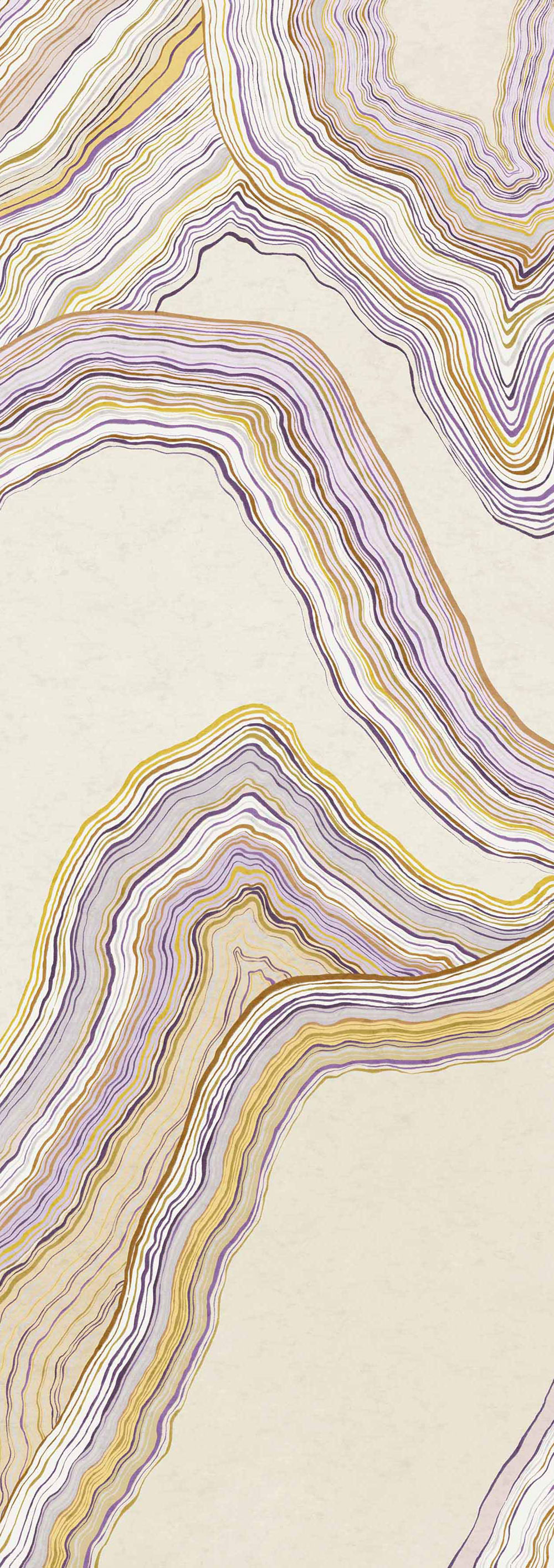 Abstraktní vliesová obrazová tapeta na zeď, fialová, žlutá, Pruhy, DGERO1032-300, Erosion, Masureel