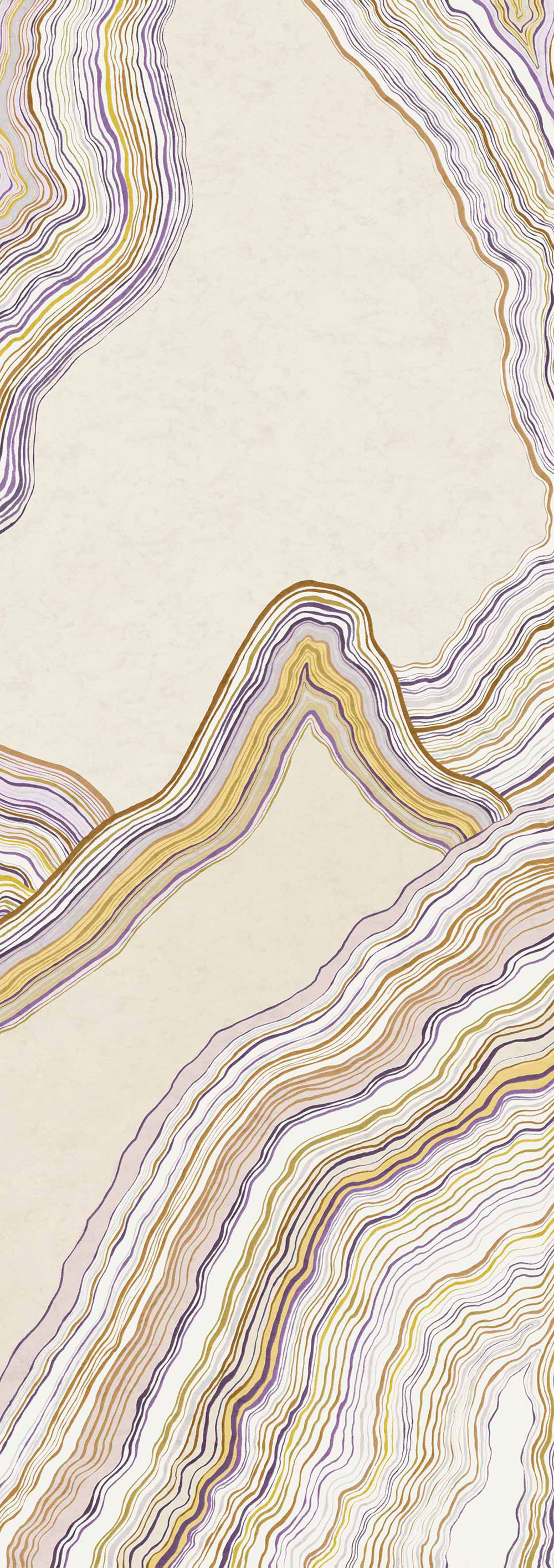 Abstraktní vliesová obrazová tapeta na zeď, fialová, žlutá, Pruhy, DGERO1033-260, Erosion, Masureel
