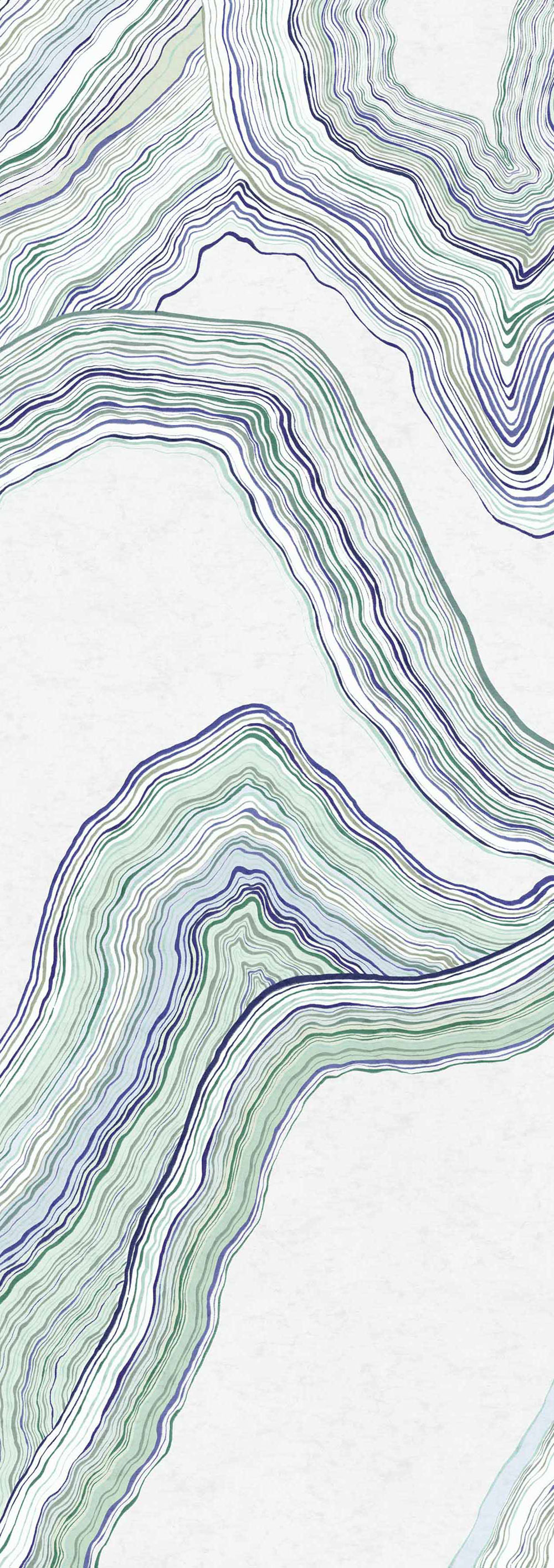 Abstraktní vliesová obrazová tapeta na zeď, zelená, modrá, Pruhy, DGERO1042-300, Erosion, Masureel