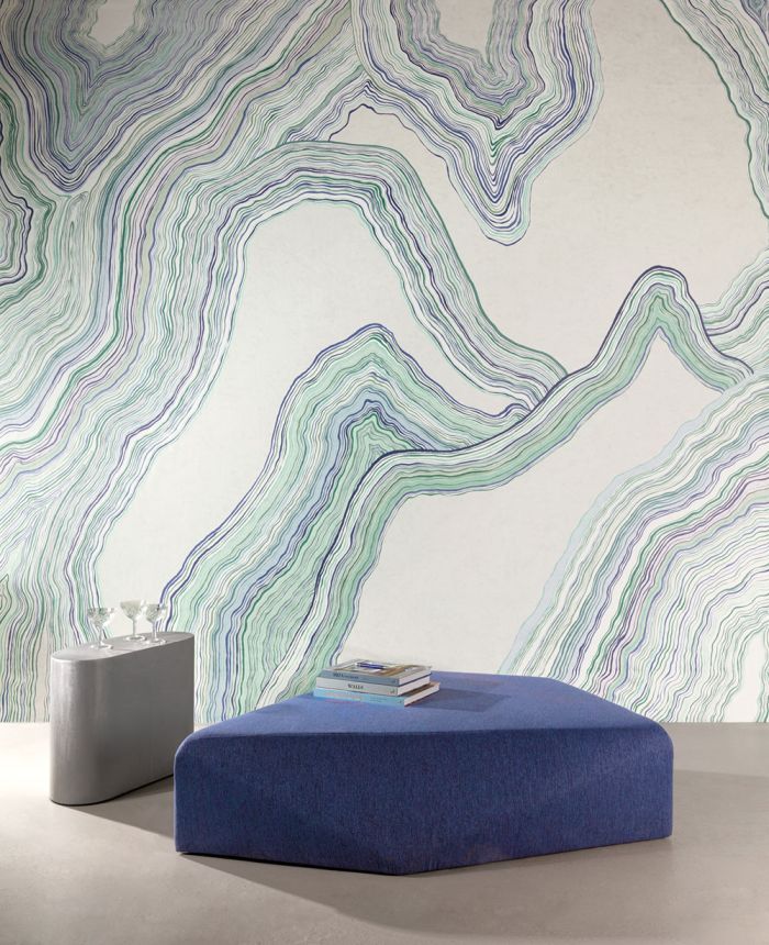 Abstraktní vliesová obrazová tapeta na zeď, zelená, modrá, Pruhy, DGERO1043-260, Erosion, Masureel