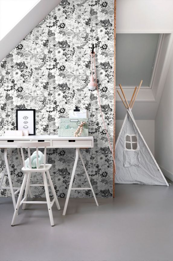 Černobílá vliesová tapeta na zeď květiny 138503, Black & White, Esta