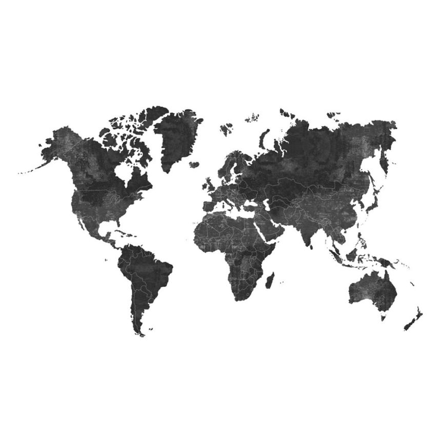 Vliesová obrazová tapeta, černá mapa světa 158941, 300x300cm, Black & White, Esta